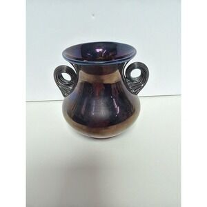 Vintage Jerzy Sluczan-Orkusz Krakow Amber & Purple Iridescent Glass Amphora Vase